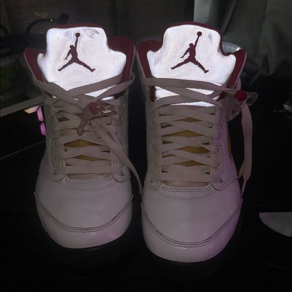 Air Jordan 5  White and Red Sneakers